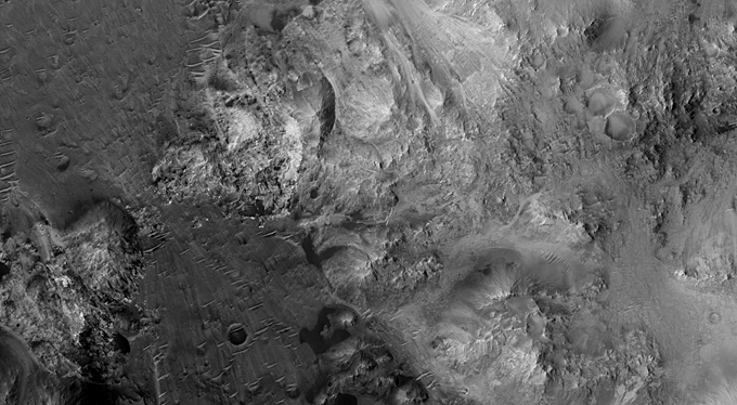 Rim of Large Impact Crater Near Libya Montes