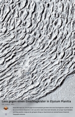 Lava gegen einen Einschlagkrater in Elysium Planitia