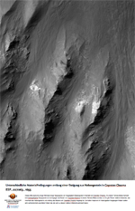 Unterschiedliche Materialfreilegungen entlang einer Steigung aus Nebengestein in Coprates Chasma