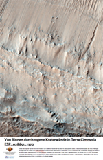 Von Rinnen durchzogene Kraterwnde in Terra Cimmeria