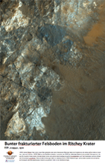 Bunter frakturierter Felsboden im Ritchey Krater