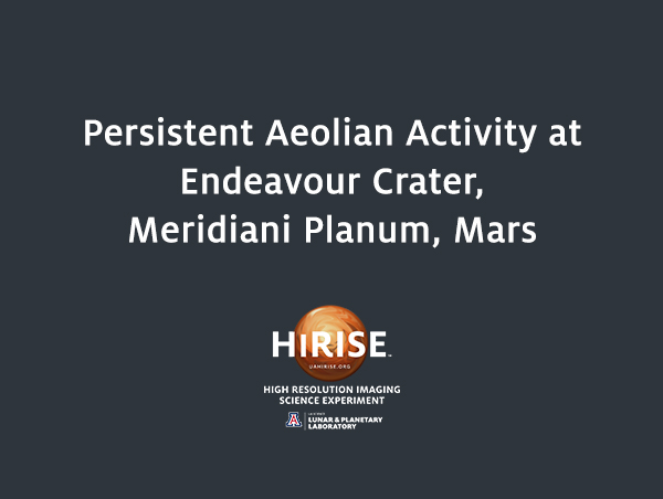 Persistent Aeolian Activity at Endeavour Crater, Meridiani Planum, Mars