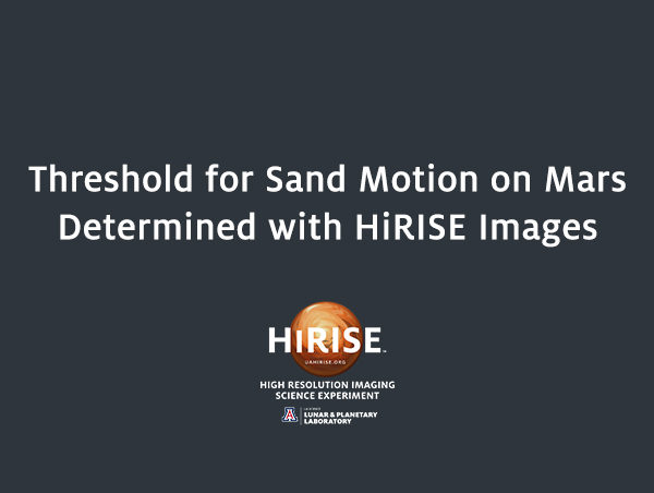 Threshold For Sand Motion on Mars Determined with HiRISE Images