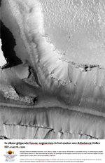 In elkaar grijpende fossae-segmenten in het oosten van Athabasca Valles